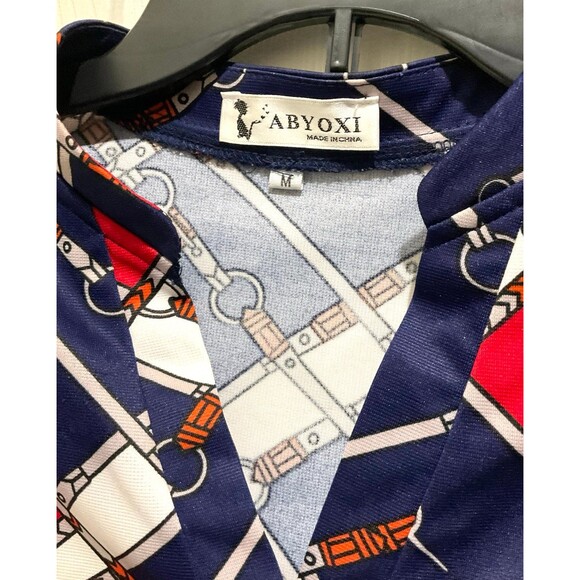 Abyoxi Women’s Shirt-Red, White & Blue Chain-link (Size M) - Picture 4 of 6